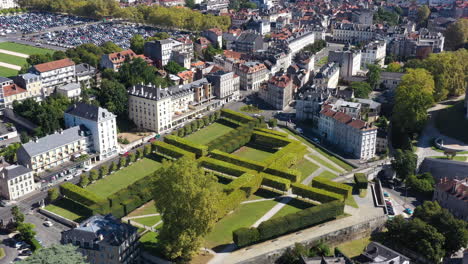 Aerial-view-of-a-park-in-Pau-old-historical-castle-sunny-day-France